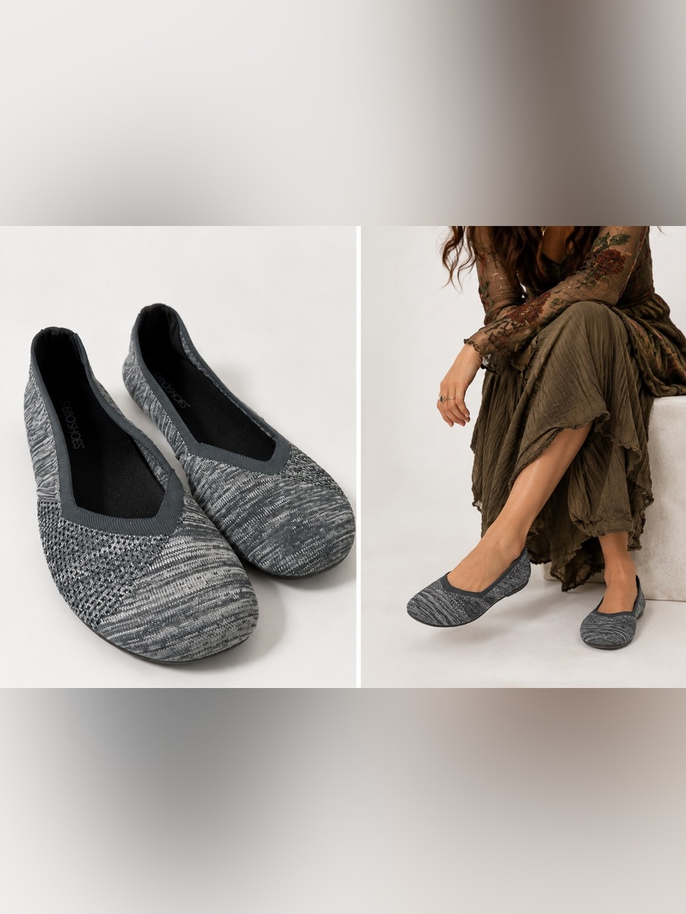 Xero Shoes Phoenix Knit Barefoot Ballet Flats Women's Black Gray Slip On Sz 10.5